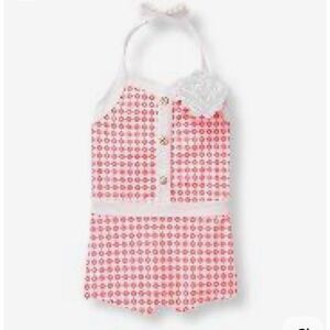 Janie and Jack neon pink floral halter pin up one piece swimsuit size 3-6 months